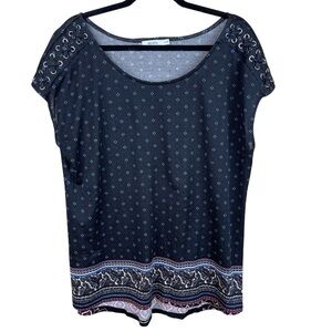 Ricki's Black and Blue Floral Top, Laced Up Shoulder XL